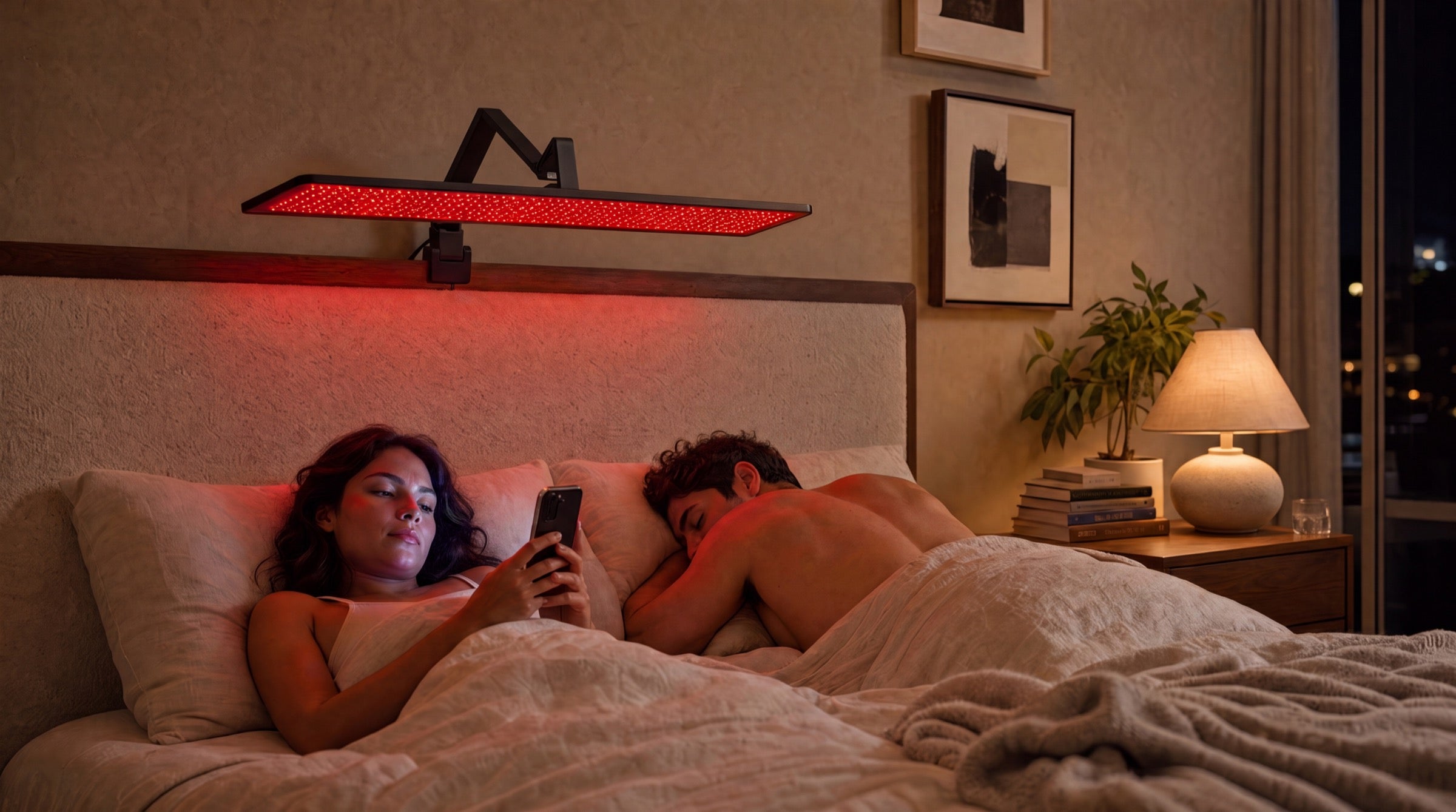 BodyClock red light therapy panel over a bed